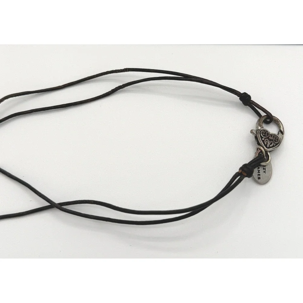 Lizzy James Leather Wrap Bracelet / Necklace Silver Tube Paw Print Charm Boho